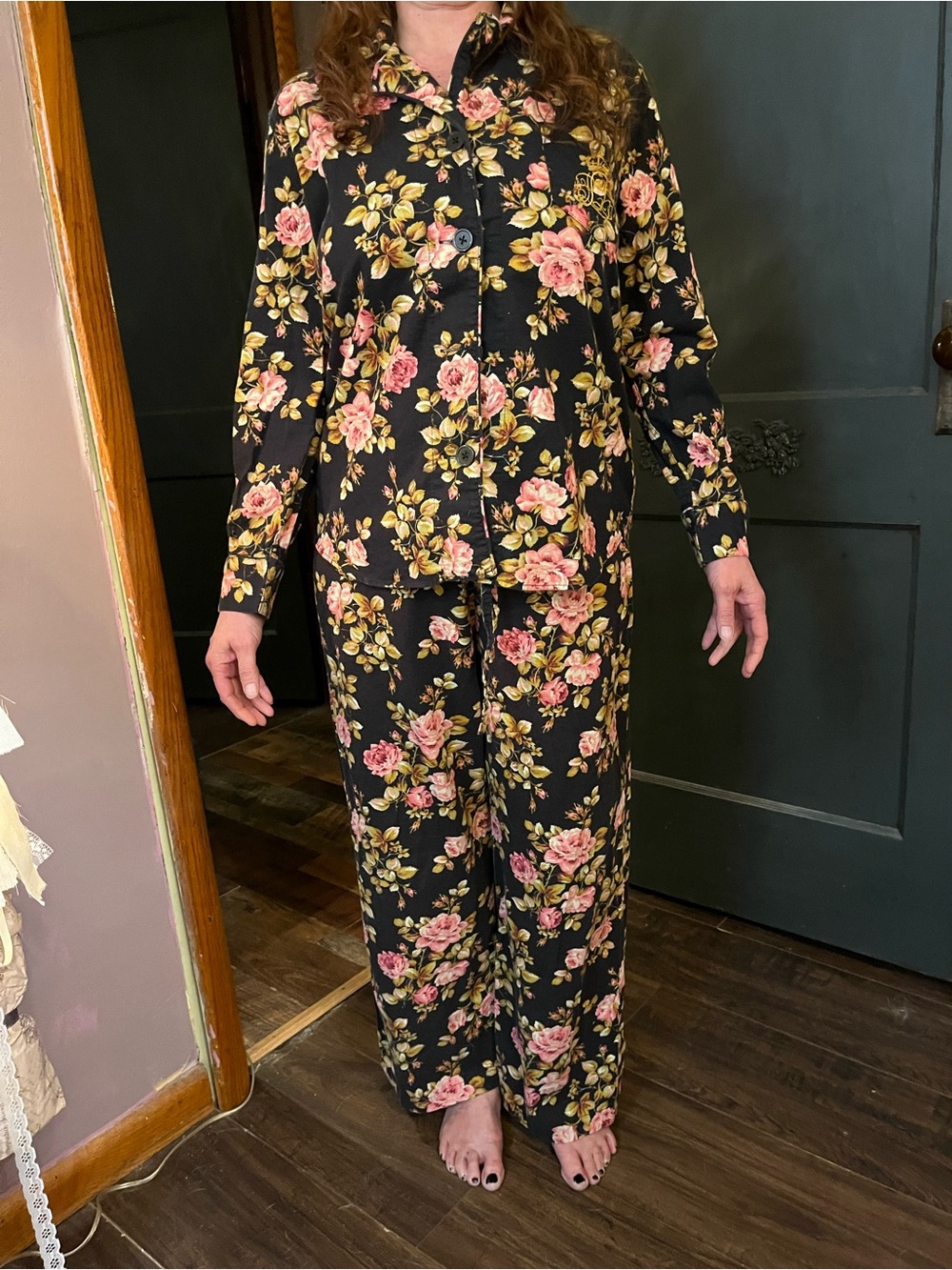 Ralph Lauren Black Floral Two-Piece Pajama Set
